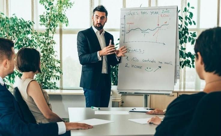 Business owner analyzing sales data.