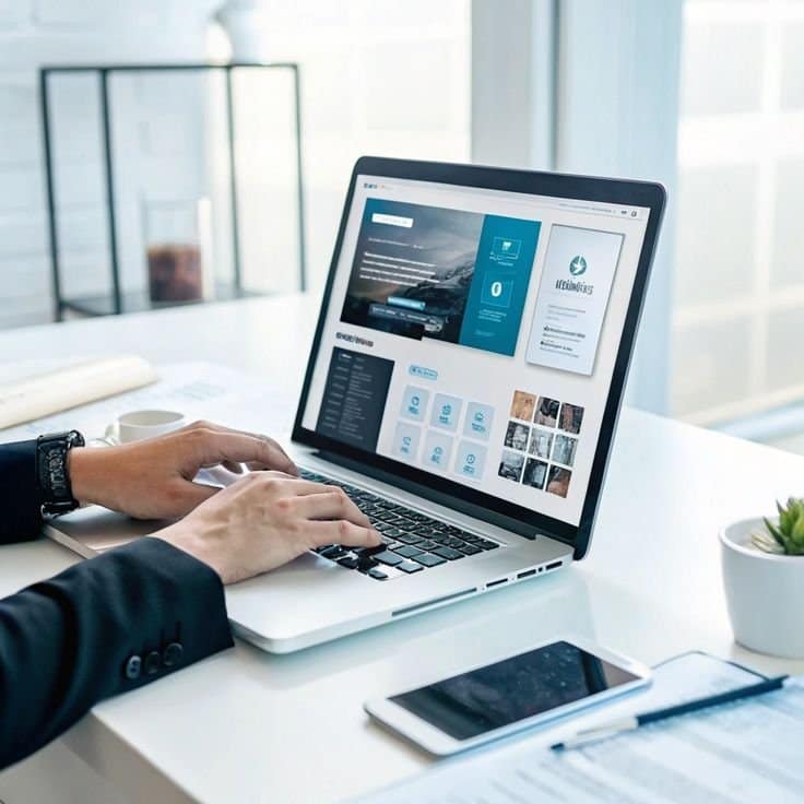 Comparison between social media presence and professional business website showing better visibility and growth.